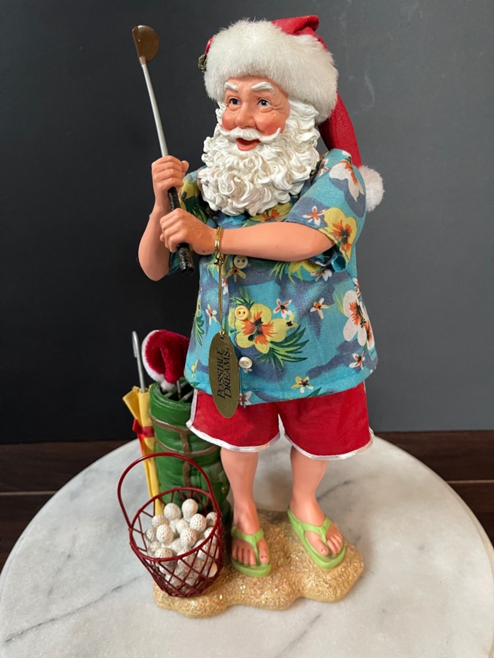 Vintage department 56 whimsical clothtique possible dreams golfing Santa.